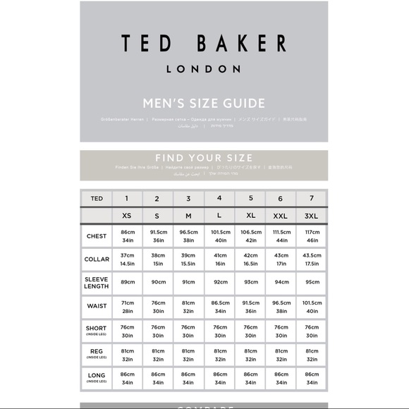 Ted Baker Sizing Chart Mens